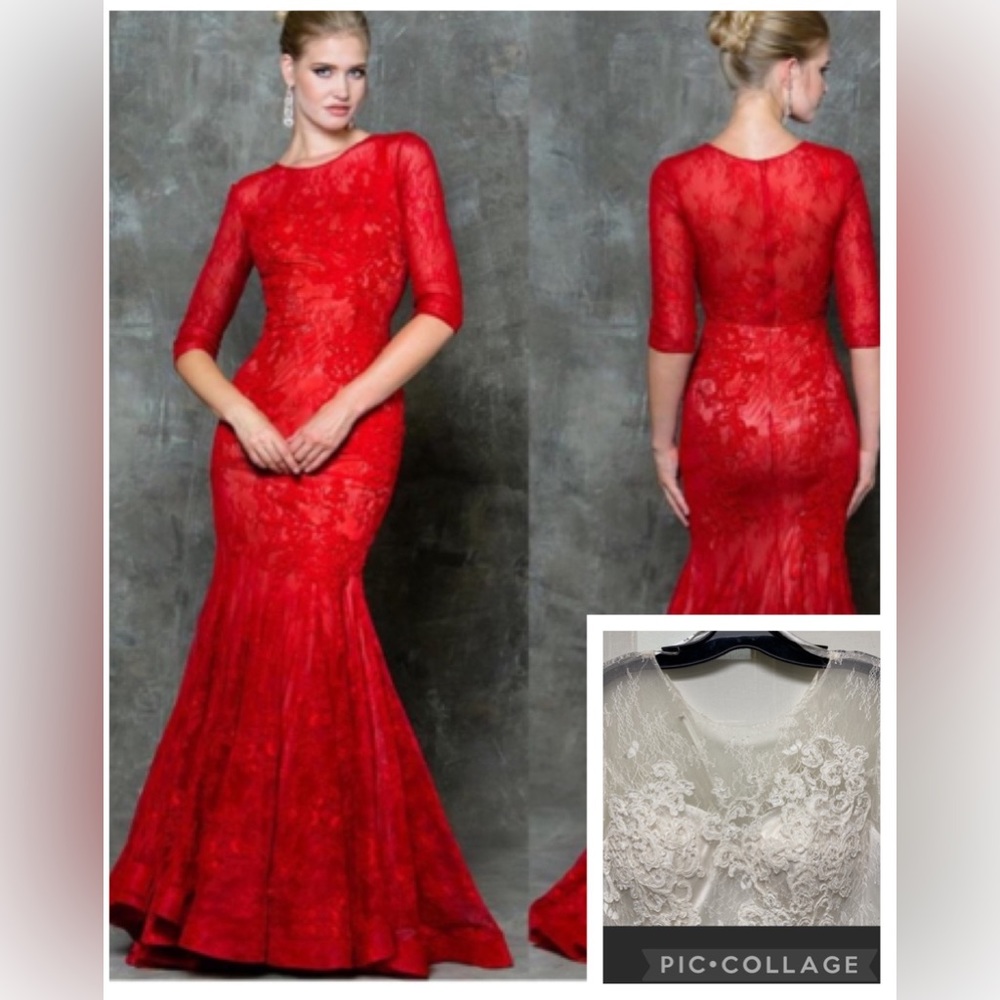 Glow WHITE 3/4 sleeves lace long gown